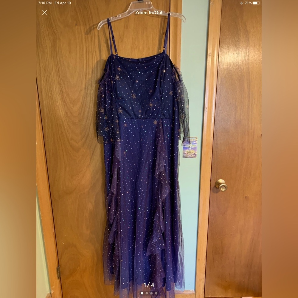 Starry print off the shoulder long formal/prom dress